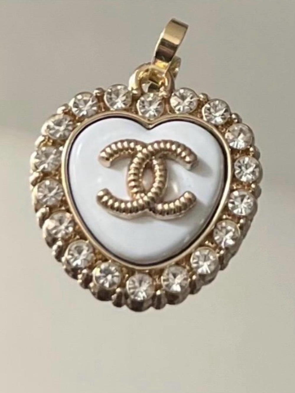 Chanel vintage Gold & White Heart Pendant Charm